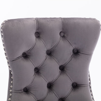 Velvet Dining Chair Set Plush Solid Wood Cushion Nailhead Trim