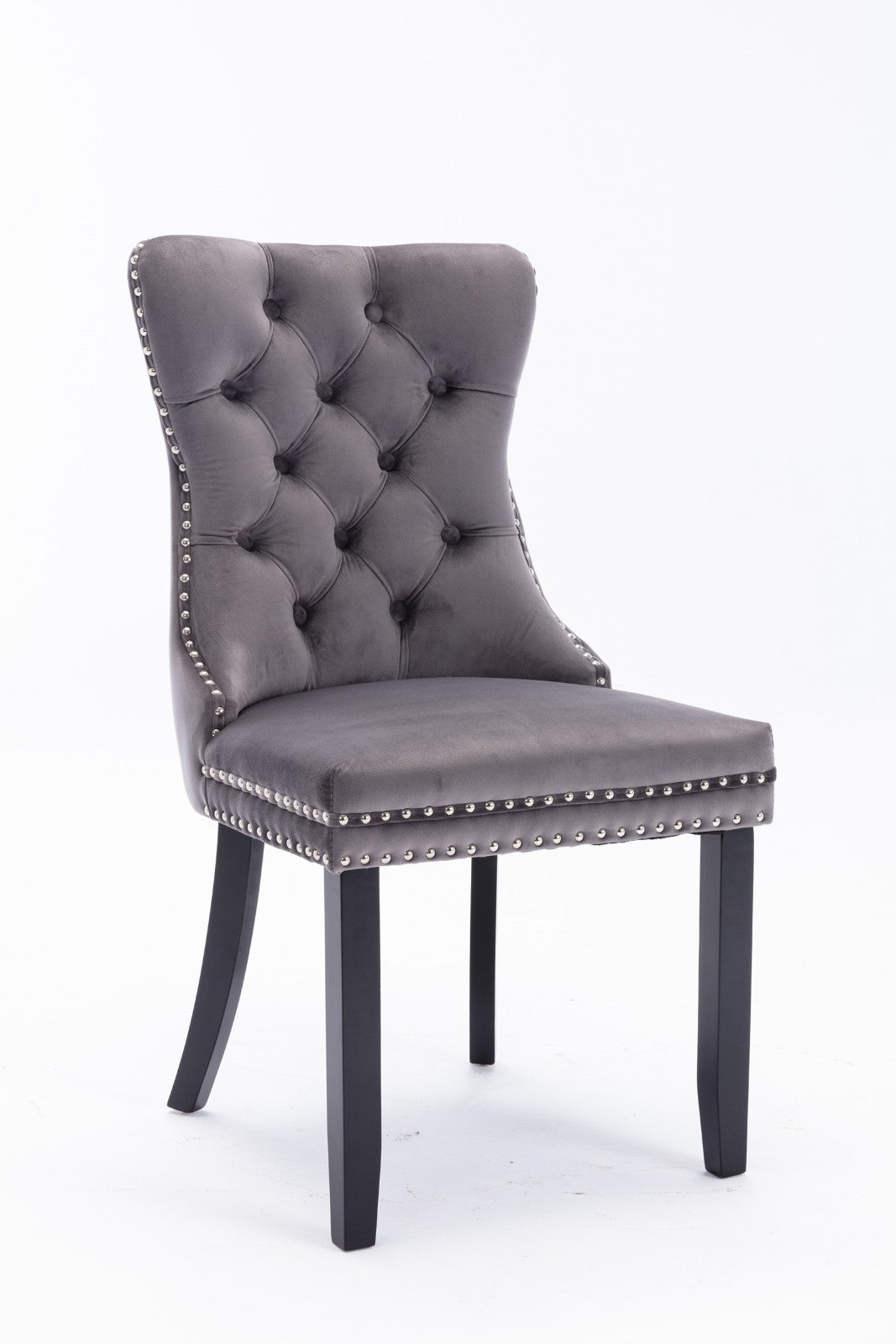 Velvet Dining Chair Set Plush Solid Wood Cushion Nailhead Trim