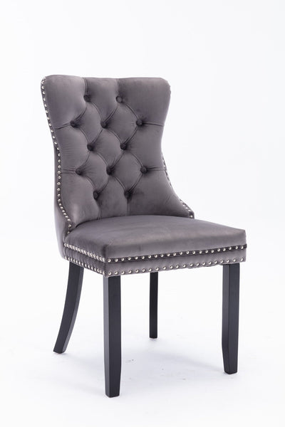 Velvet Dining Chair Set Plush Solid Wood Cushion Nailhead Trim