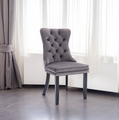 Velvet Dining Chair Set Plush Solid Wood Cushion Nailhead Trim