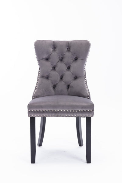 Velvet Dining Chair Set Plush Solid Wood Cushion Nailhead Trim