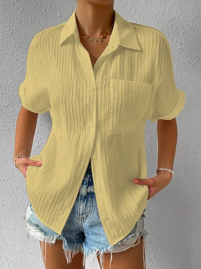 Shirt Collar Blouse Casual Buttoned Loose Fit Stylish Top