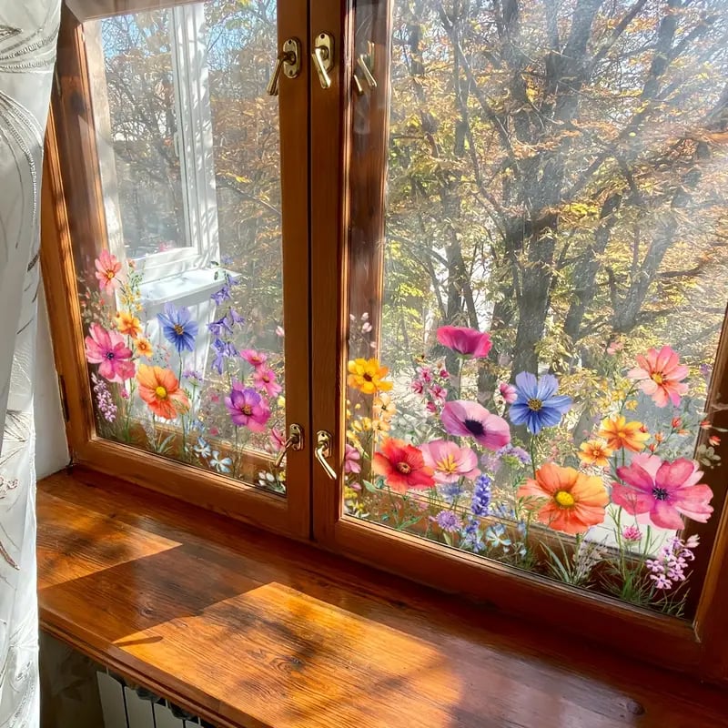 Colorful Floral Window Sticker Bouquet Cut To Size Easily