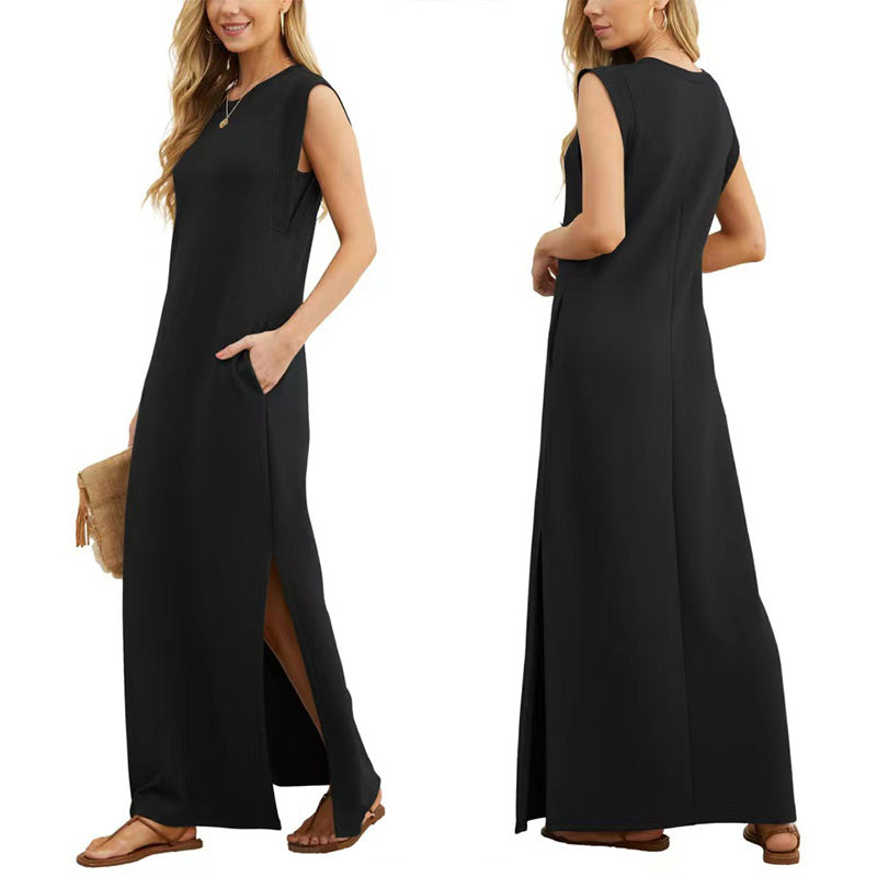 Women Loose Split Hem Long Dress Wrinkle-Free Comfortable Style