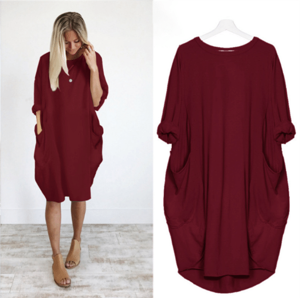Long Sleeve Casual Loose Pocket Dress Comfortable Everyday Wear