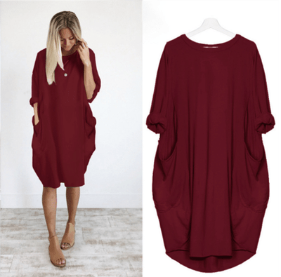 Long Sleeve Casual Loose Pocket Dress Comfortable Everyday Wear