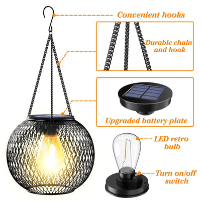 Solar Outdoor Lights Hanging Lantern Waterproof Garden Decor
