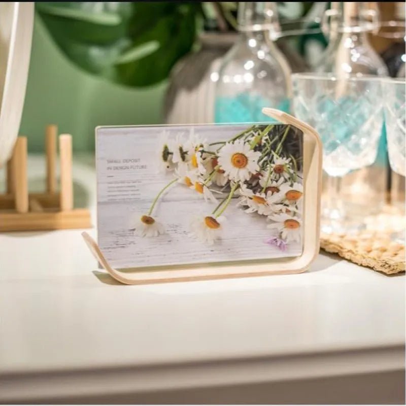 Acrylic Desk Photo Frame With 3D Dried Flower Wooden Design