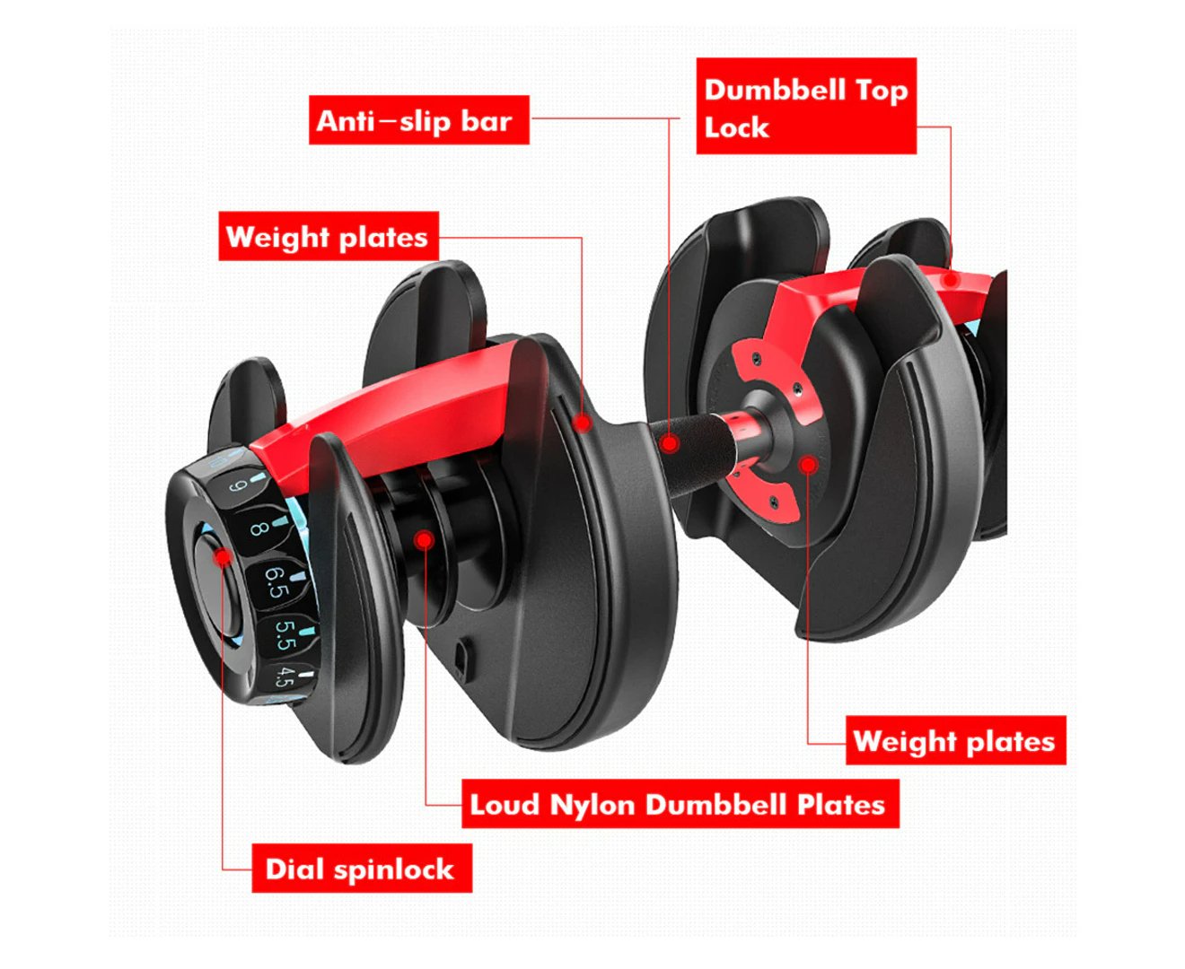 Adjustable Dumbbell Set 24kg Quick Weight Selection For Exercise