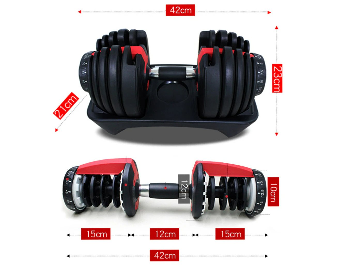 Adjustable Dumbbell Set 24kg Quick Weight Selection For Exercise