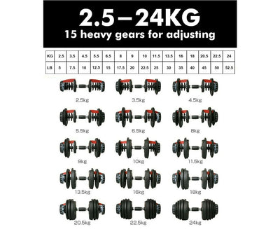 Adjustable Dumbbell Set 24kg Quick Weight Selection For Exercise