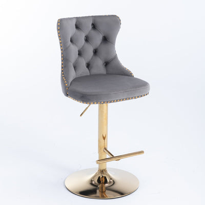 Adjustable Upholstered Bar Stool Tufted Back Comfortable Seat Height