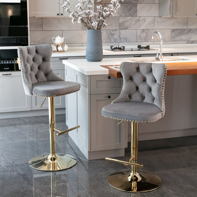 Adjustable Upholstered Bar Stool Tufted Back Comfortable Seat Height