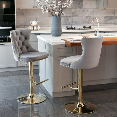 Adjustable Upholstered Bar Stool Tufted Back Comfortable Seat Height