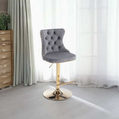 Adjustable Upholstered Bar Stool Tufted Back Comfortable Seat Height