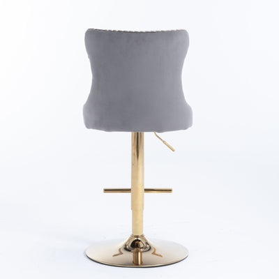 Adjustable Upholstered Bar Stool Tufted Back Comfortable Seat Height