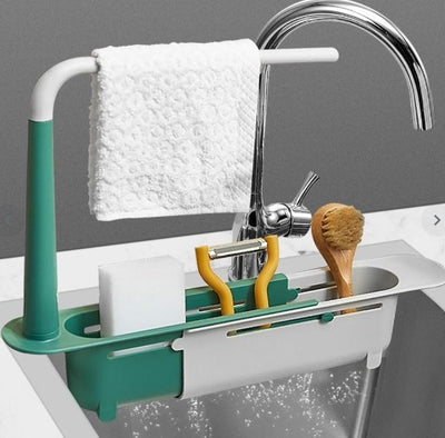Adjustable Telescopic Sink Holder 2-in-1 Storage Rack With Dishcloth