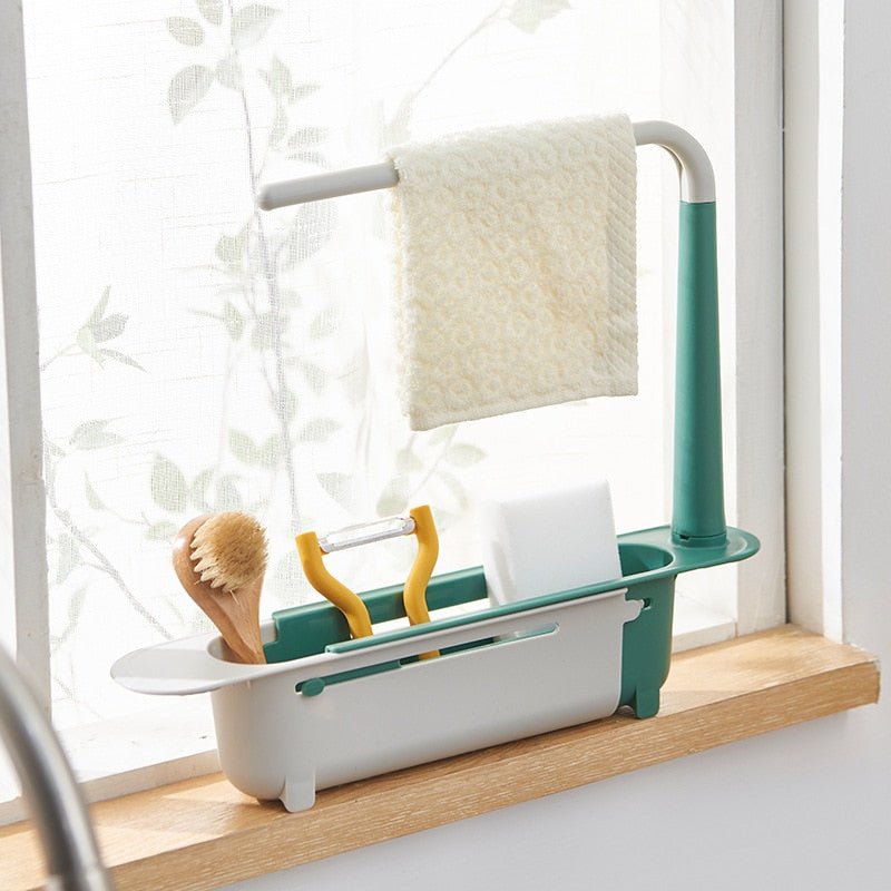 Adjustable Telescopic Sink Holder 2-in-1 Storage Rack With Dishcloth