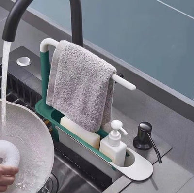 Adjustable Telescopic Sink Holder 2-in-1 Storage Rack With Dishcloth