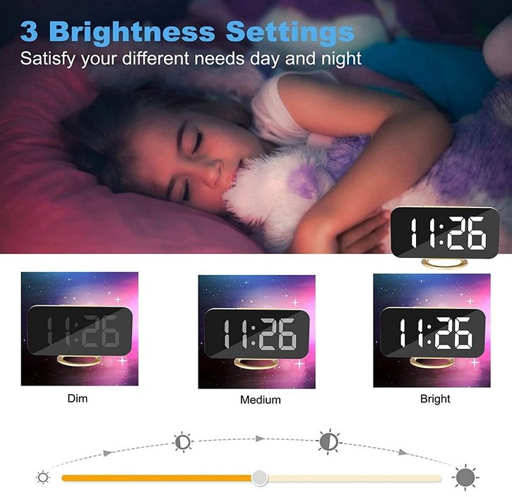 LED Mirror Alarm Clock With Sleek Modern Design And Clear Display