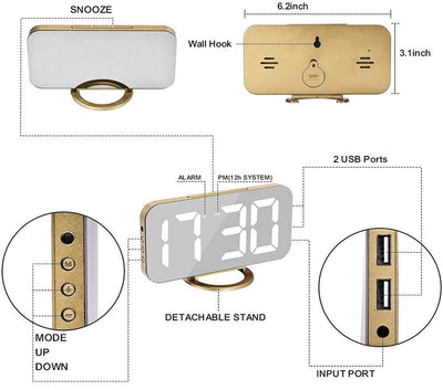LED Mirror Alarm Clock With Sleek Modern Design And Clear Display