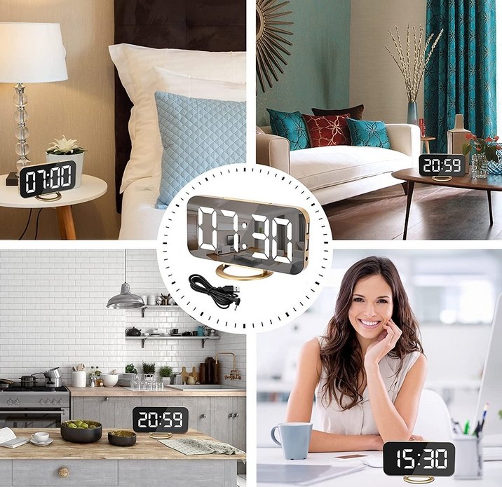 LED Mirror Alarm Clock With Sleek Modern Design And Clear Display