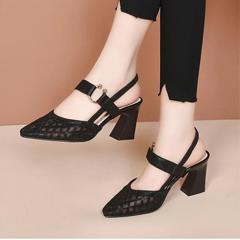 Glittering Rhinestone Block Heel Sandals Elegant Party Shoes