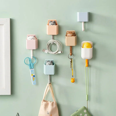 Animal Key Wall Hooks Cute Cartoon Cat Duck Bear Hangers