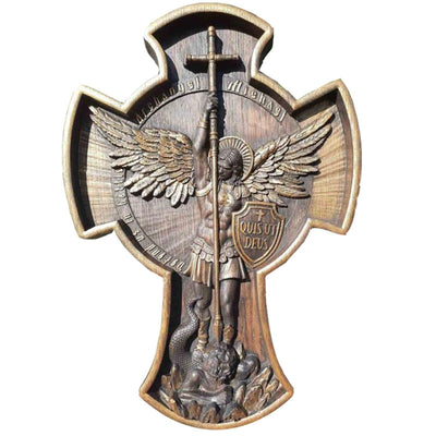 Archangel Michael Wood Statue Hand Carved Natural Wooden Sculpture