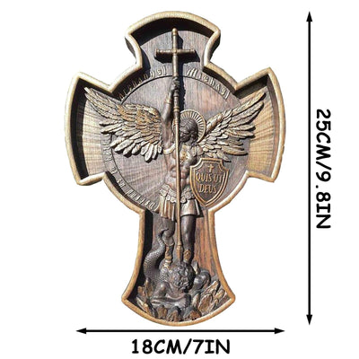 Archangel Michael Wood Statue Hand Carved Natural Wooden Sculpture