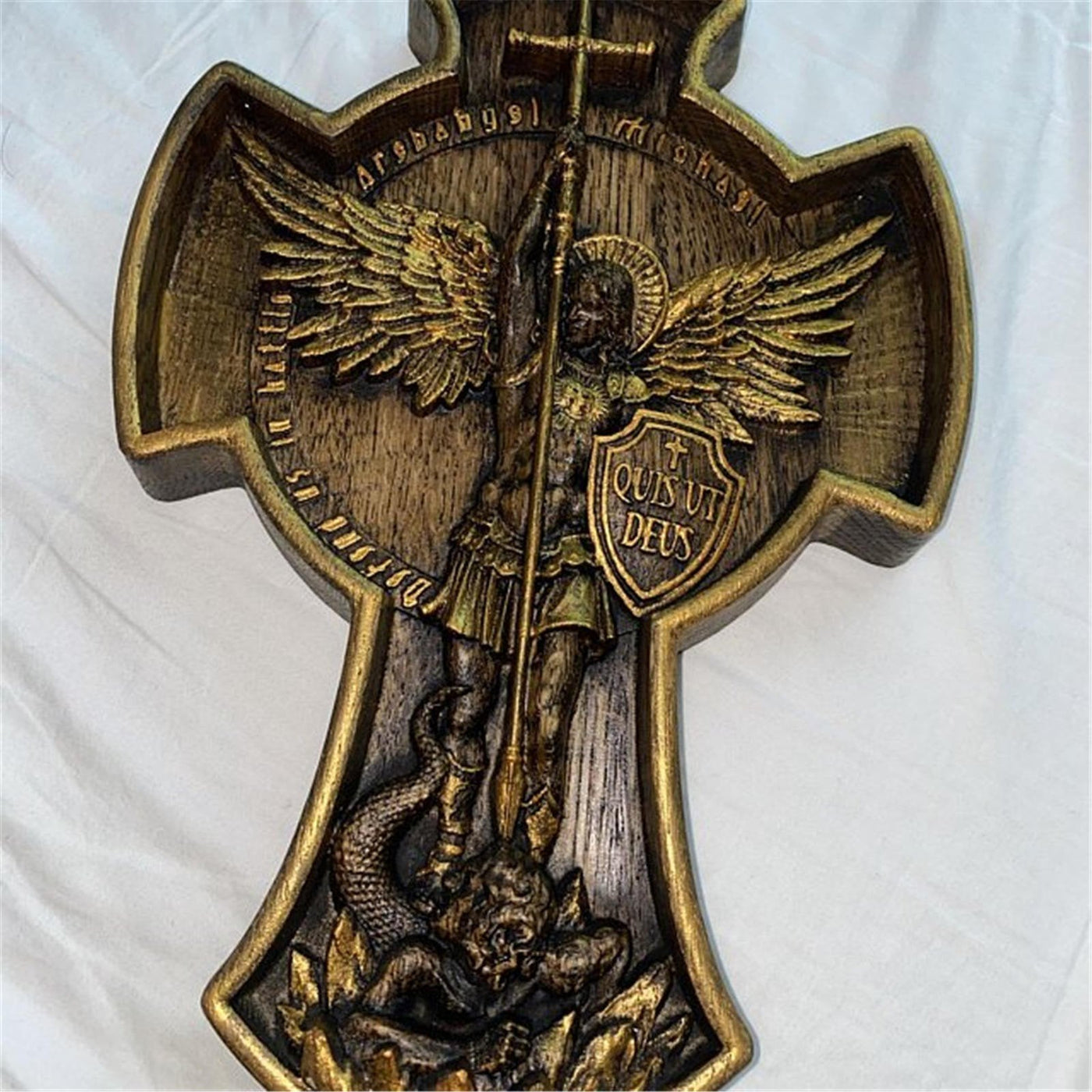 Archangel Michael Wood Statue Hand Carved Natural Wooden Sculpture