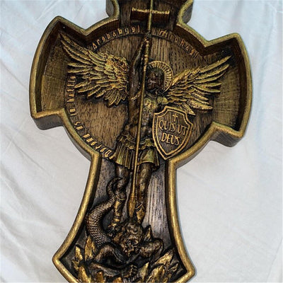 Archangel Michael Wood Statue Hand Carved Natural Wooden Sculpture