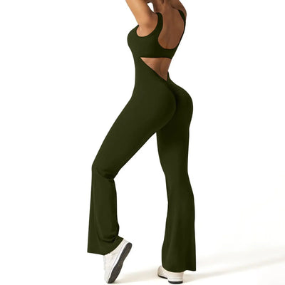 Backless Bootcut Jumpsuit Sleeveless Elastic One-Piece For Yoga