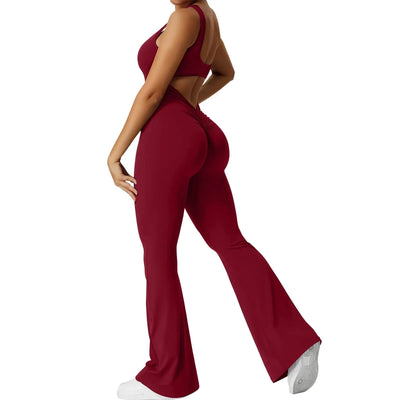 Backless Bootcut Jumpsuit Sleeveless Elastic One-Piece For Yoga