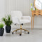 Plush Office Chair Beige Rotating Adjustable Gold Metal Base