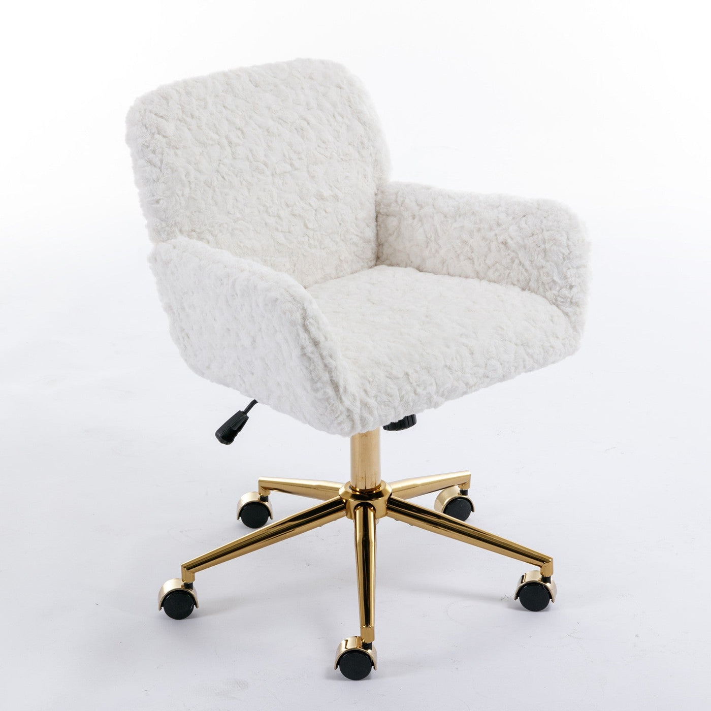 Plush Office Chair Beige Rotating Adjustable Gold Metal Base