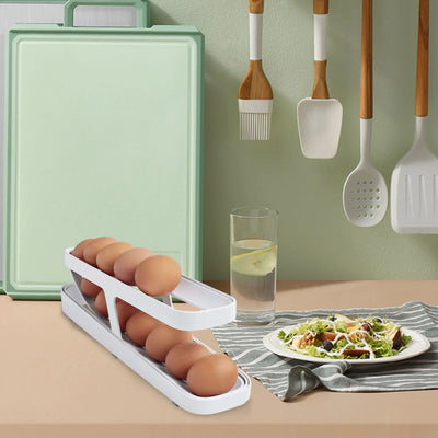 Automatic Scrolling Egg Rack Space Saving Rolling Dispenser Organizer