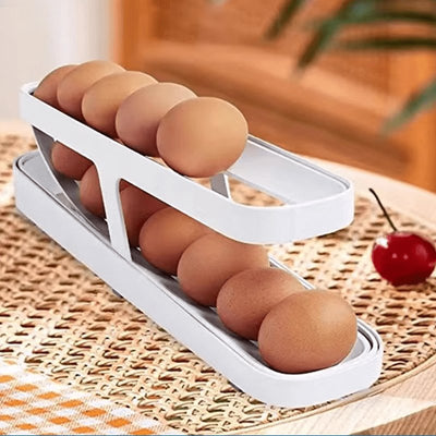 Automatic Scrolling Egg Rack Space Saving Rolling Dispenser Organizer