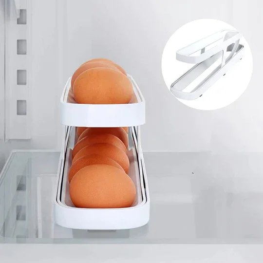 Automatic Scrolling Egg Rack Space Saving Rolling Dispenser Organizer