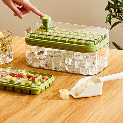 One-button Press Ice Cube Tray With Storage Box And Lid