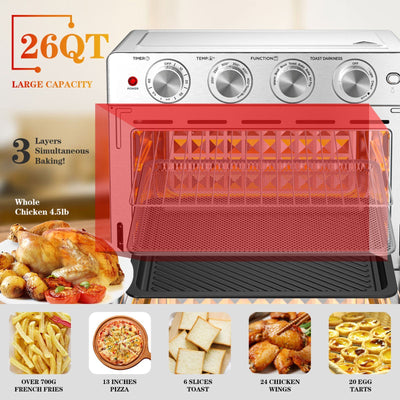 Geek Chef Air Fryer Oven 26QT 6 Slice Extra Large Stainless Steel