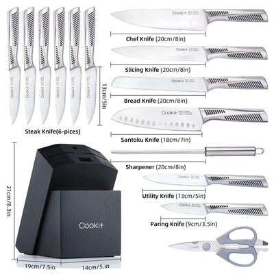 15 Piece Kitchen Knife Set German Stainless Steel With Block And Scissors