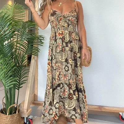 Women's Floral Spaghetti Strap Maxi Dress Long Elegant Summer Dress