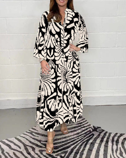 Floral Print Maxi Dress Soft Breathable Bell Sleeve Maxi Dress