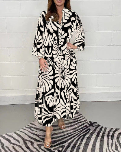 Floral Print Maxi Dress Soft Breathable Bell Sleeve Maxi Dress