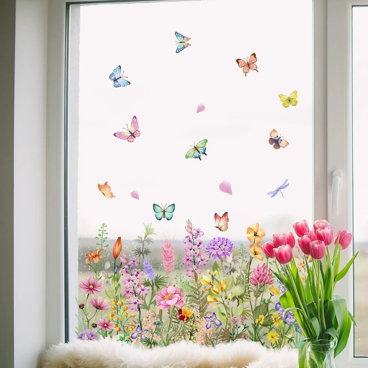 Colorful Floral Window Sticker Bouquet Cut To Size Easily
