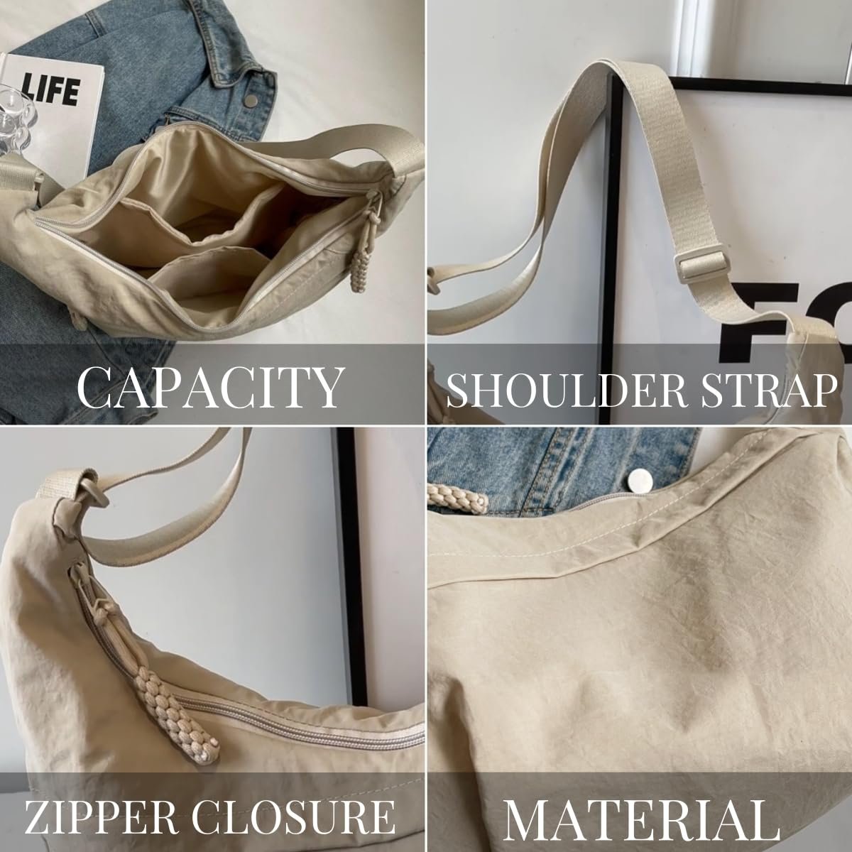 Women's Nylon Crossbody Bag Plain Color Fashion Hobo Style Tote