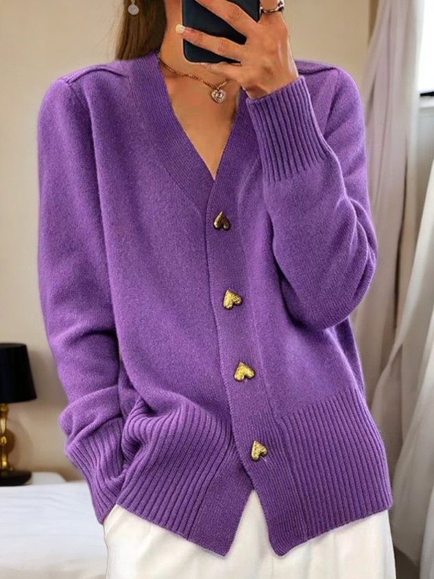 Women's Wool Cardigan Buttoned Casual Plain Yarn Winter Sweater