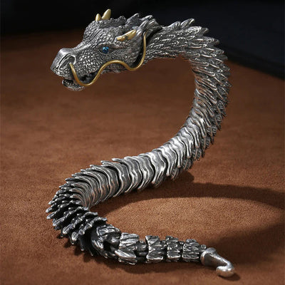 Dragon Head Sterling Silver Bracelet For Fortune And Good Luck
