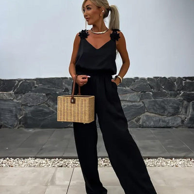 Women's Sleeveless Wide Leg Jumpsuit Elegant Casual Summer Outfit